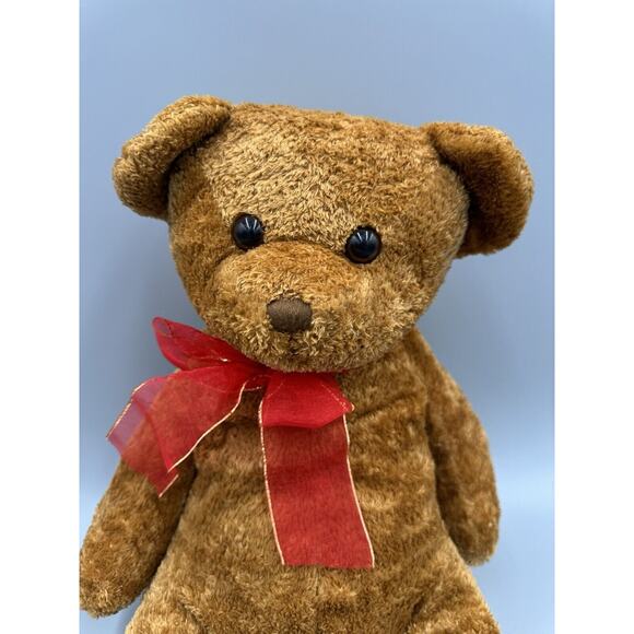 PBC International Brown Sitting Teddy Bear W/ Red Ribbon Bow Tie - Picture 2 of 8